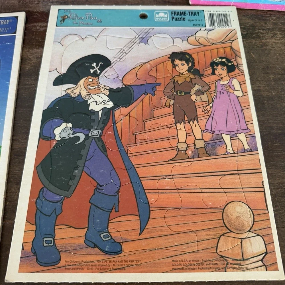 VTG Golden Frame Tray Puzzle Patch Lot Of‎ 5 Dinosaurs Peter Pan Batman States